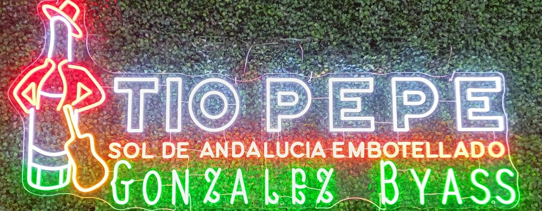 Multicolour LED Neon Sign on green foliage backdrop